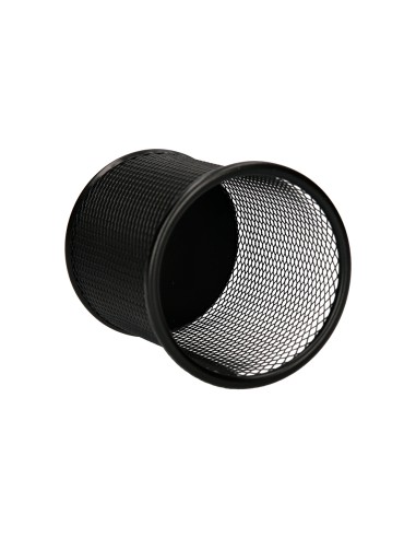 Cubilete portalapices q connect negro metal redondo rejilla diametro 86 mm alto 105 mm