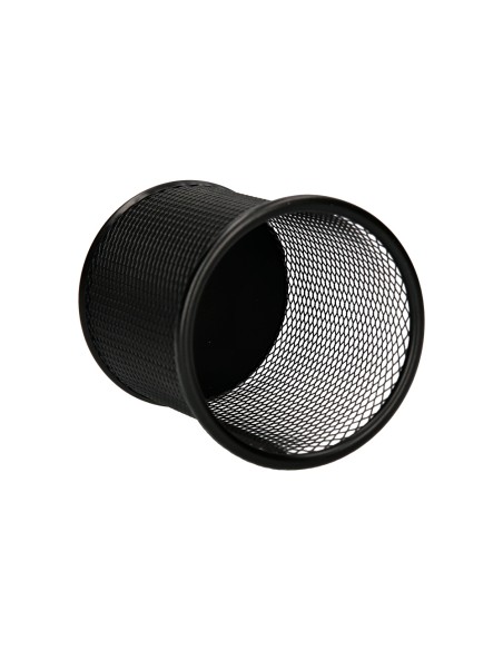 Cubilete portalapices q connect negro metal redondo rejilla diametro 86 mm alto 105 mm