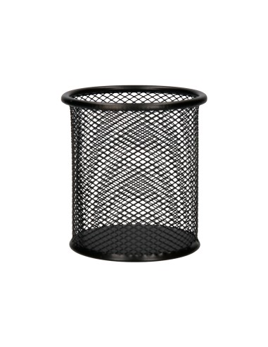 Cubilete portalapices q connect negro metal redondo rejilla diametro 86 mm alto 105 mm