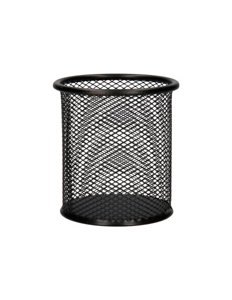 Cubilete portalapices q connect negro metal redondo rejilla diametro 86 mm alto 105 mm