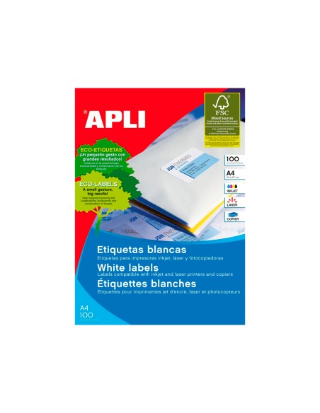 Etiqueta adhesiva apli 1264 tamano 210x148 mm fotocopiadora laser ink jet caja con 100 hojas din a4