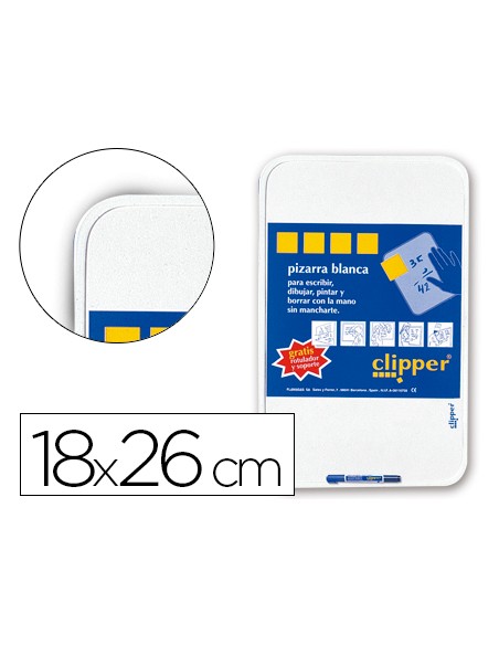 Pizarra blanca clipper pequena 18x26 cm con rotulador