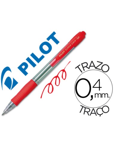 Boligrafo pilot super grip rojo retractil sujecion de caucho tinta base de aceite