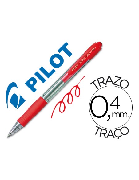 Boligrafo pilot super grip rojo retractil sujecion de caucho tinta base de aceite
