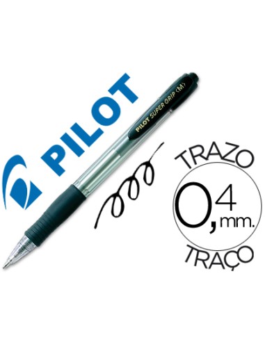 Boligrafo pilot super grip negro retractil sujecion de caucho tinta base de aceite