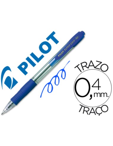 Boligrafo pilot super grip azul retractil sujecion de caucho tinta base de aceite