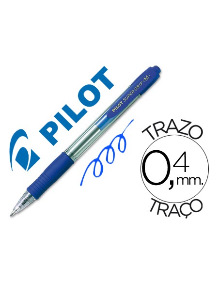 Boligrafo pilot super grip azul retractil sujecion de caucho tinta base de aceite