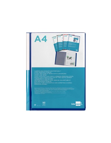 Carpeta liderpapel personaliza 37732 40 fundas canguro polipropileno din a4 azul portada y lomo personalizable