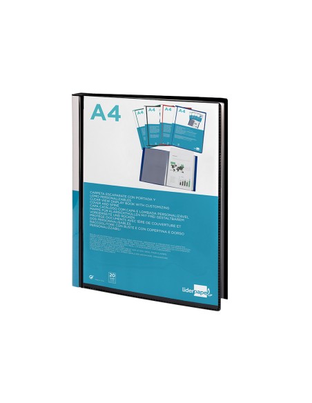 Carpeta liderpapel personaliza 37715 20 fundas canguro polipropileno din a4 negra portada y lomo personalizable