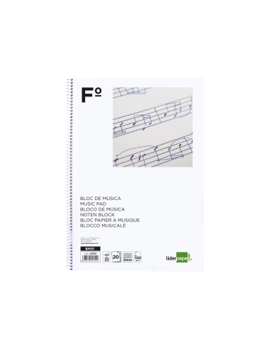 Bloc musica liderpapel pentagrama 3mm folio 20 hojas 100g m2