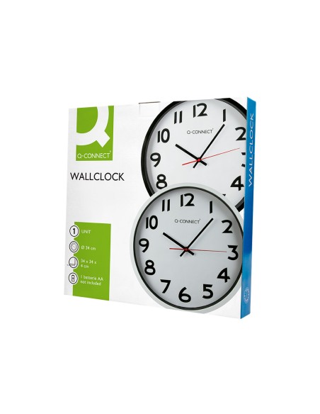 Reloj q connect de pared plastico oficina redondo 34 cm marco negro