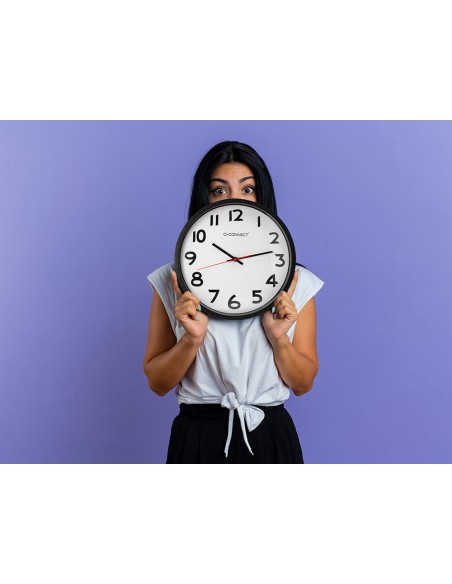 Reloj q connect de pared plastico oficina redondo 34 cm marco negro