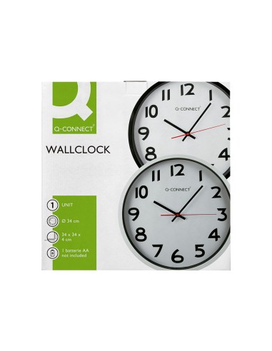 Reloj q connect de pared plastico oficina redondo 34 cm marco negro