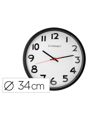 Reloj q connect de pared plastico oficina redondo 34 cm marco negro