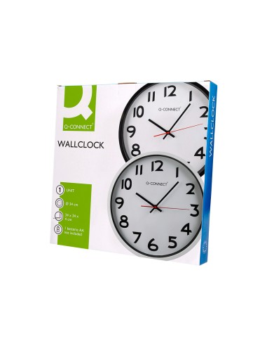 Reloj q connect de pared plastico oficina redondo 34 cm marco blanco