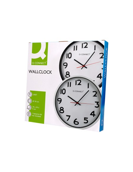 Reloj q connect de pared plastico oficina redondo 34 cm marco blanco