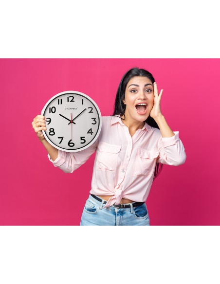 Reloj q connect de pared plastico oficina redondo 34 cm marco blanco
