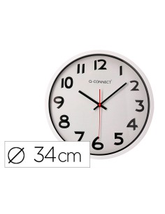 Reloj q connect de pared plastico oficina redondo 34 cm marco blanco
