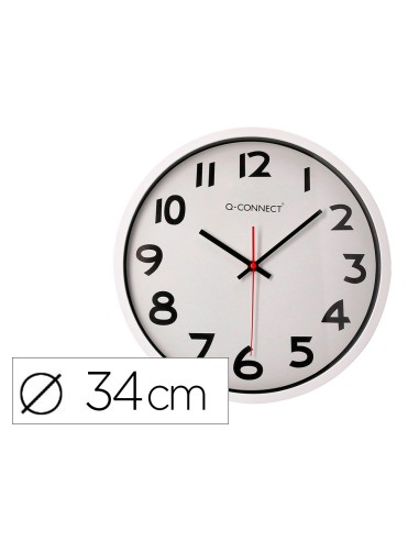 Reloj q connect de pared plastico oficina redondo 34 cm marco blanco