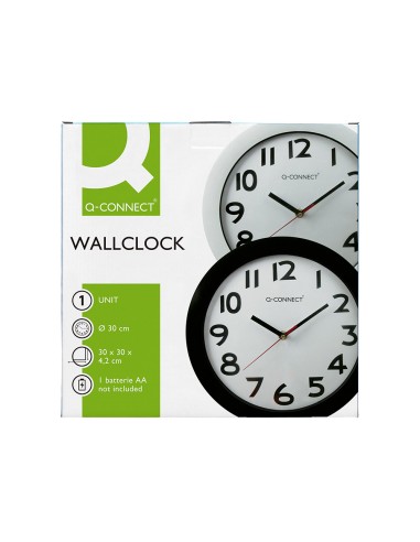 Reloj q connect de pared plastico oficina redondo 30 cm marco negro