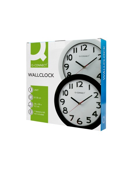 Reloj q connect de pared plastico oficina redondo 30 cm marco negro