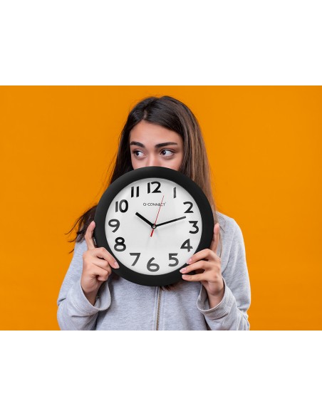 Reloj q connect de pared plastico oficina redondo 30 cm marco negro