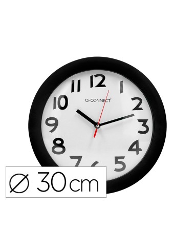 Reloj q connect de pared plastico oficina redondo 30 cm marco negro