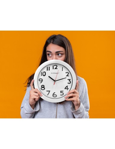 Reloj q connect de pared plastico oficina redondo 30 cm marco blanco