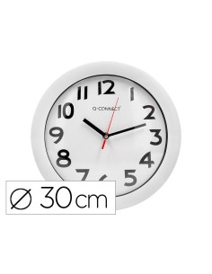 Reloj q connect de pared plastico oficina redondo 30 cm marco blanco