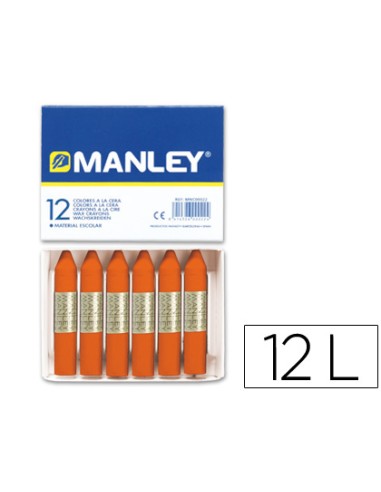 Lapices cera manley unicolor naranja n6 caja de 12 unidades