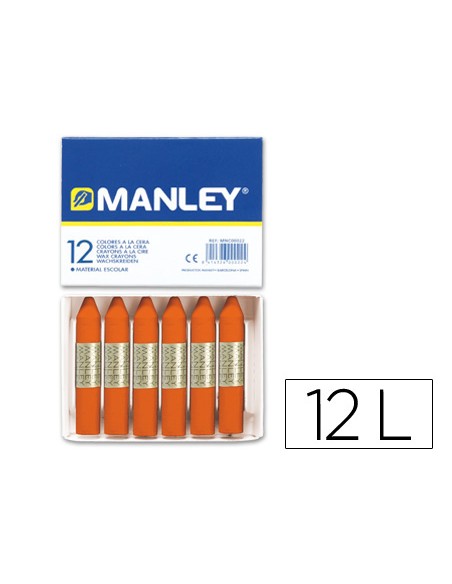 Lapices cera manley unicolor naranja n6 caja de 12 unidades