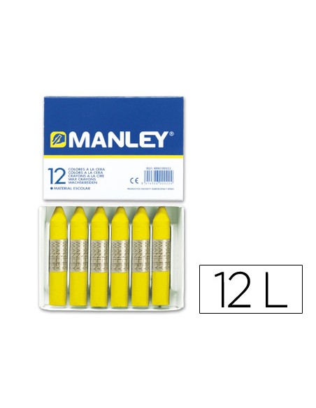 Lapices cera manley unicolor amarillo limon n2 caja de 12 unidades