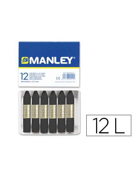 Lapices cera manley unicolor negro n30 caja de 12 unidades