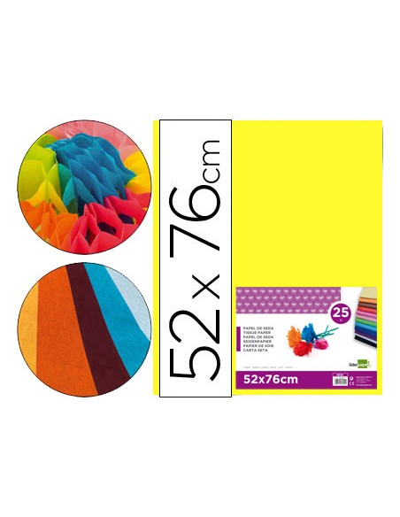 Papel seda liderpapel amarillo 52x76 cm 18 gr paquete de 25 hojas