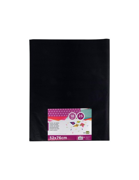 Papel seda liderpapel negro 52x76 cm 18 gr paquete de 25 hojas