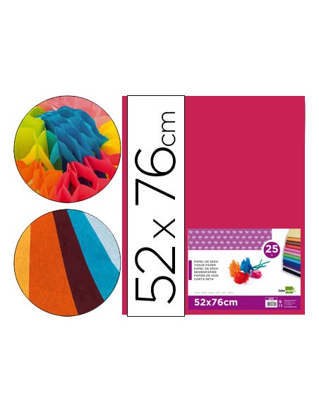 Papel seda liderpapel rosa fuerte 52x76 cm 18 gr paquete de 25 hojas