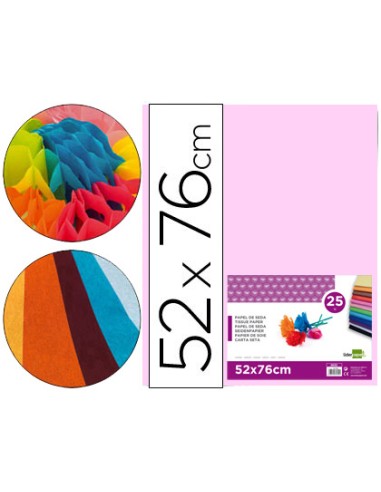 Papel seda liderpapel rosa 52x76 cm 18 gr paquete de 25 hojas