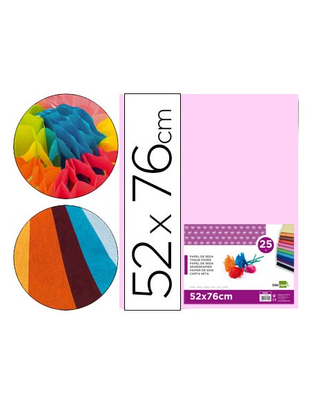 Papel seda liderpapel rosa 52x76 cm 18 gr paquete de 25 hojas