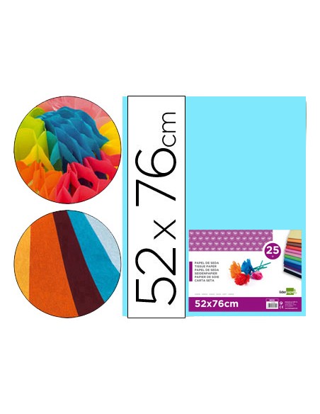 Papel seda liderpapel celeste 52x76 cm 18 gr paquete de 25 hojas