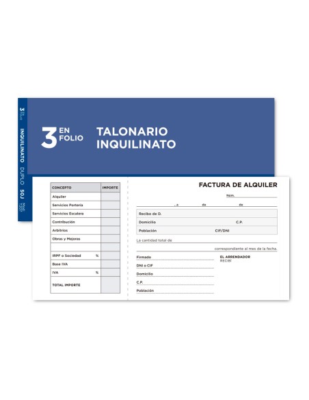 Talonario liderpapel inquilinato 3 fº original y copia t207 con codiciones e iva