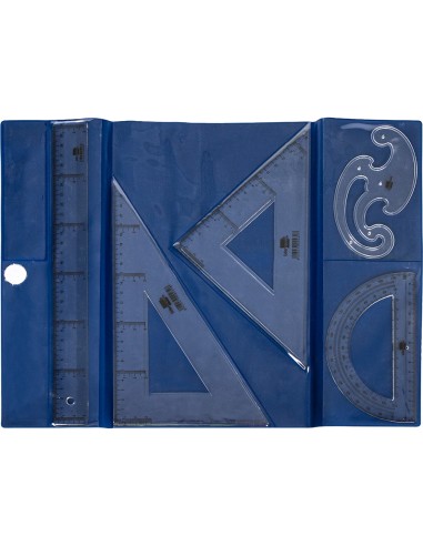 Juego escuadra y cartabon 25cm regla 30cm semicirculo 15cm y plantilla de curvas liderpapelen petaca opaca color verde