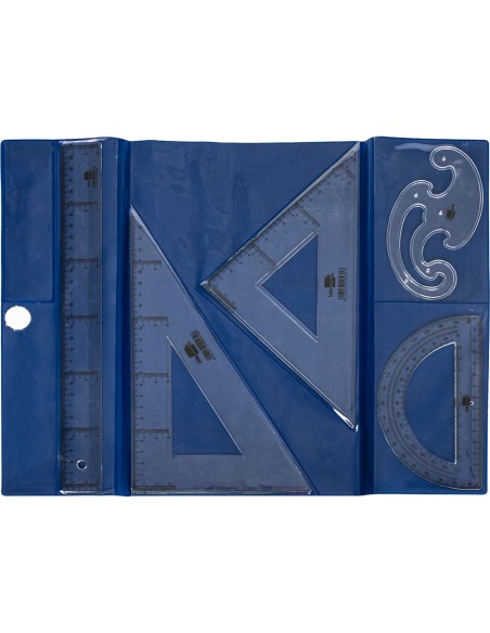 Juego escuadra y cartabon 25cm regla 30cm semicirculo 15cm y plantilla de curvas liderpapelen petaca opaca color verde