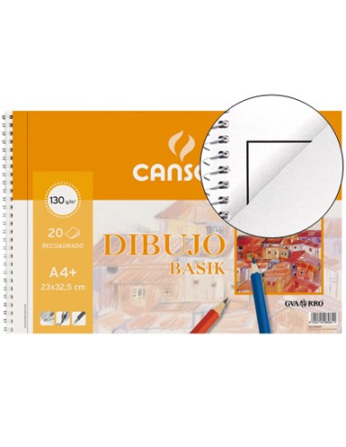 Bloc dibujo basik din a4 espiral 23 x 325 cm 20 hojas microperforado 2 taladros con recuadro