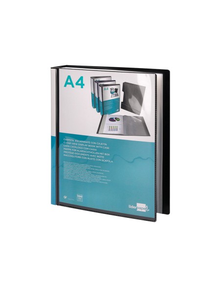 Carpeta liderpapel personaliza 37865 100 fundas polipropilenodin a4 negra con cajetin