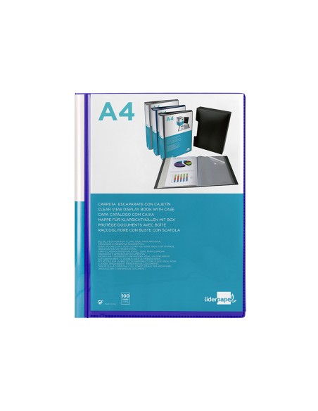 Carpeta liderpapel personaliza 37862 100 fundas polipropilenodin a4 azul con cajetin