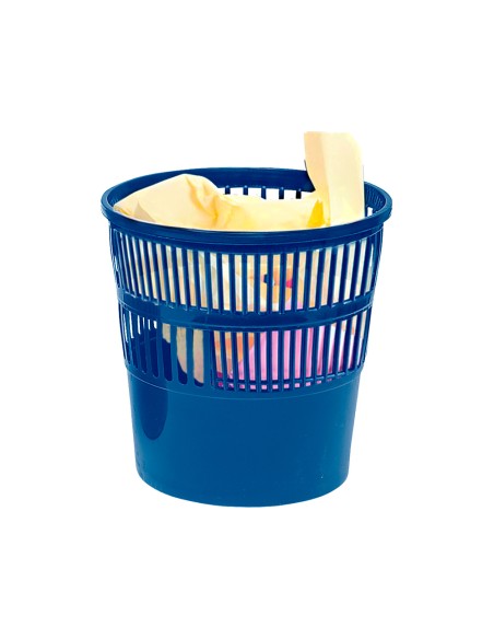 Papelera plastico q connect 15 litros rejilla color azul 285x290 mm