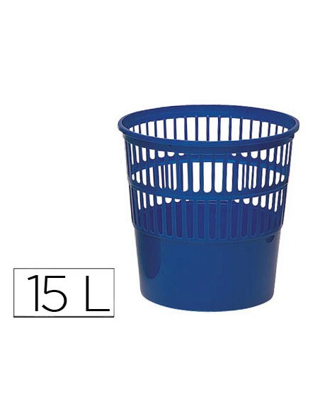 Papelera plastico q connect 15 litros rejilla color azul 285x290 mm