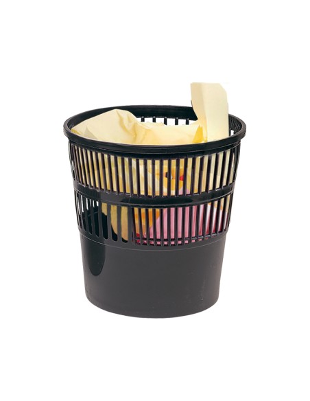 Papelera plastico q connect 15 litros rejilla color negro 285x290 mm
