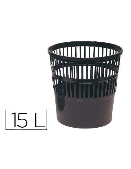 Papelera plastico q connect 15 litros rejilla color negro 285x290 mm