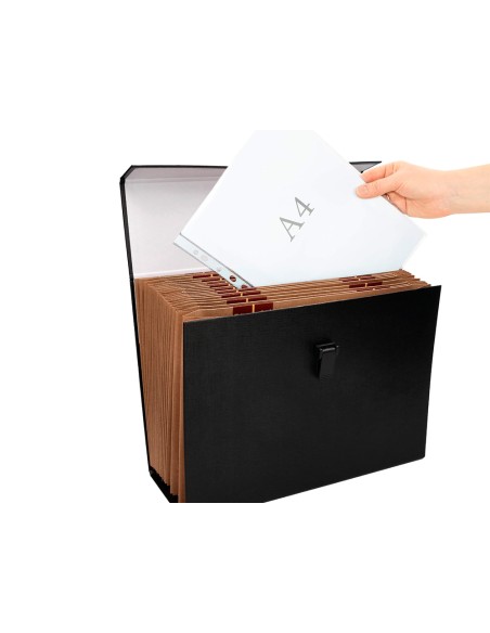 Maletin liderpapel con fuelle y asa carton forrado 19 departamentos 255x390x120 mm